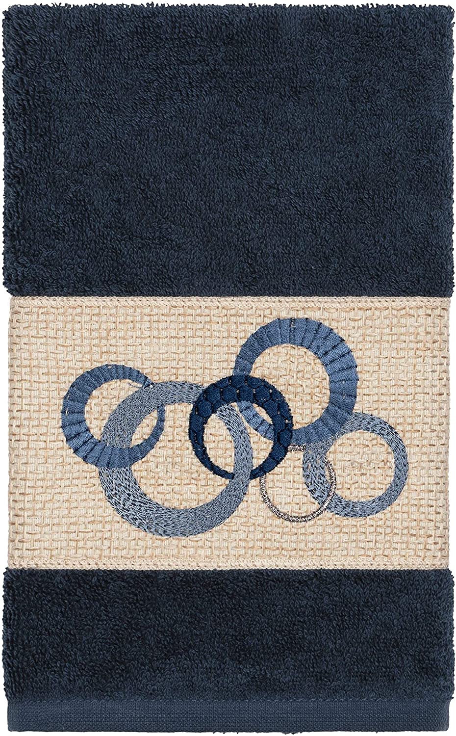 Turkish Cotton Circles Embroidered Midnight Blue 3 Piece Towel Set Cloth - Diamond Home USA