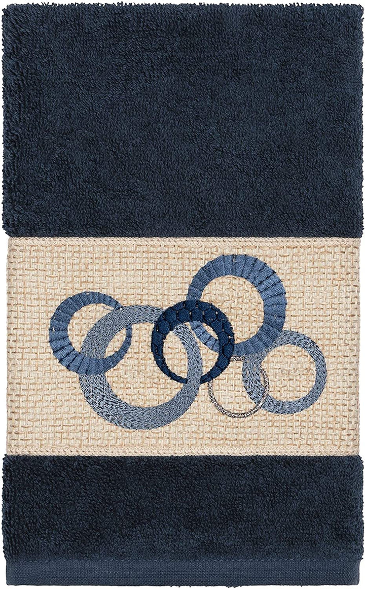 Turkish Cotton Circles Embroidered Midnight Blue 3 Piece Towel Set Cloth - Diamond Home USA