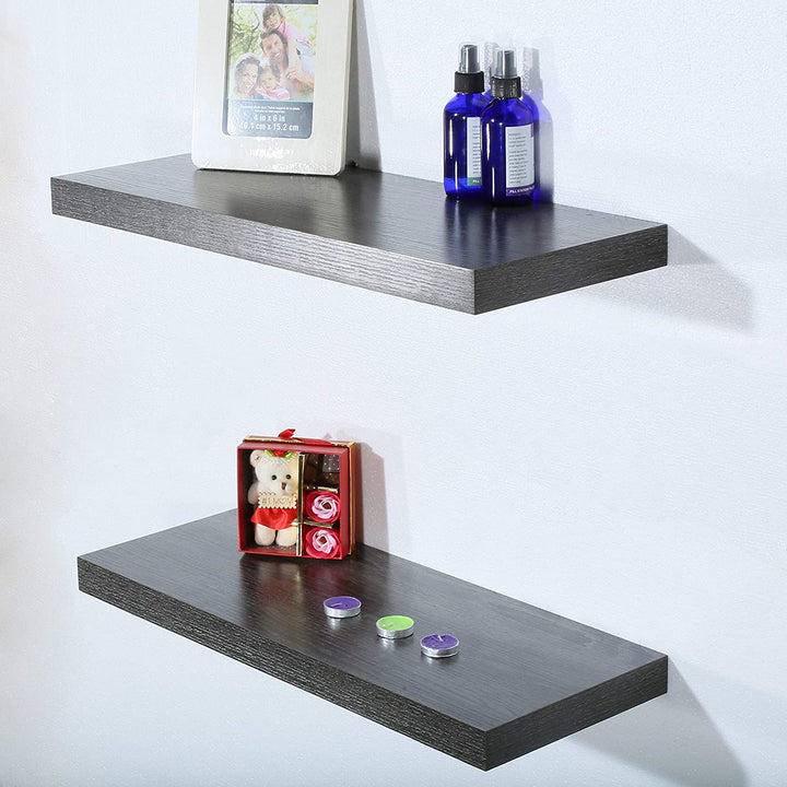 Set 2 Modern Contemporary Black Oak Floating Shelf 9 2523 621 5 Inches Mid Century MDF Reclaimed Wood Natural Finish - Diamond Home USA