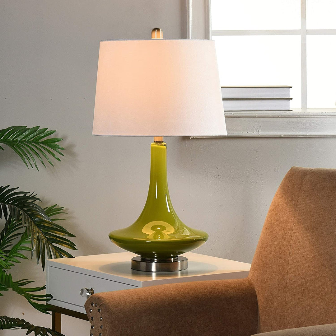 Green Table Lamp White Hardback Fabric Shade Modern