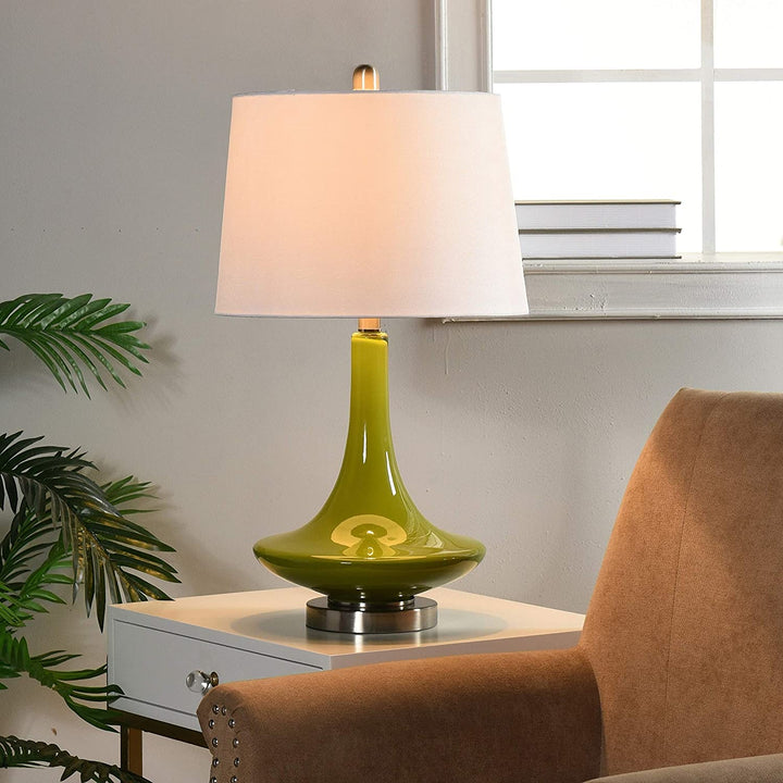 Green Table Lamp White Hardback Fabric Shade Modern