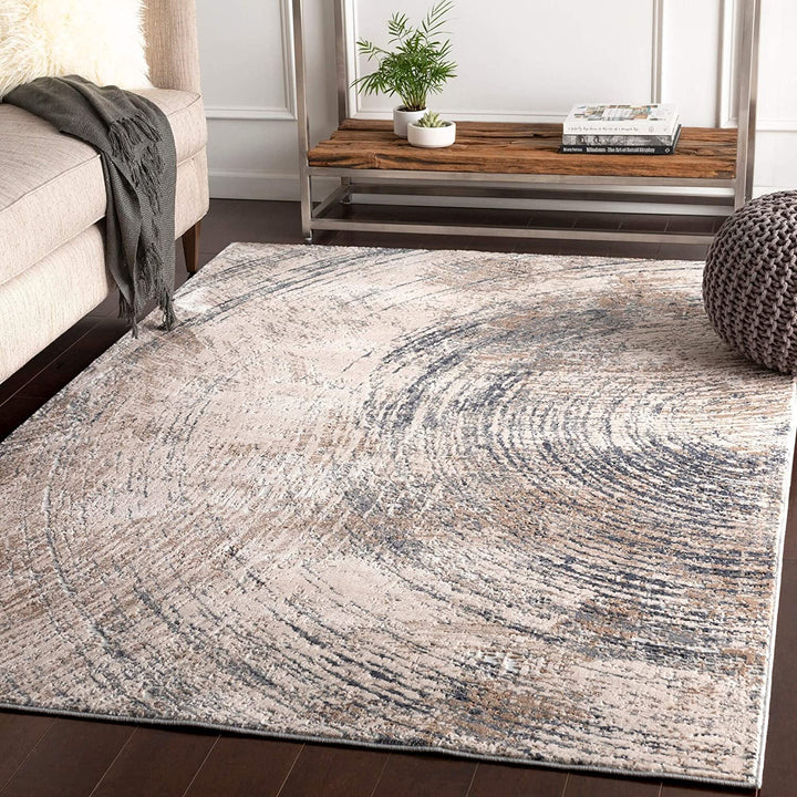 Grey Modern Area Rug 5'3" X 7'3" Brown Ivory Abstract