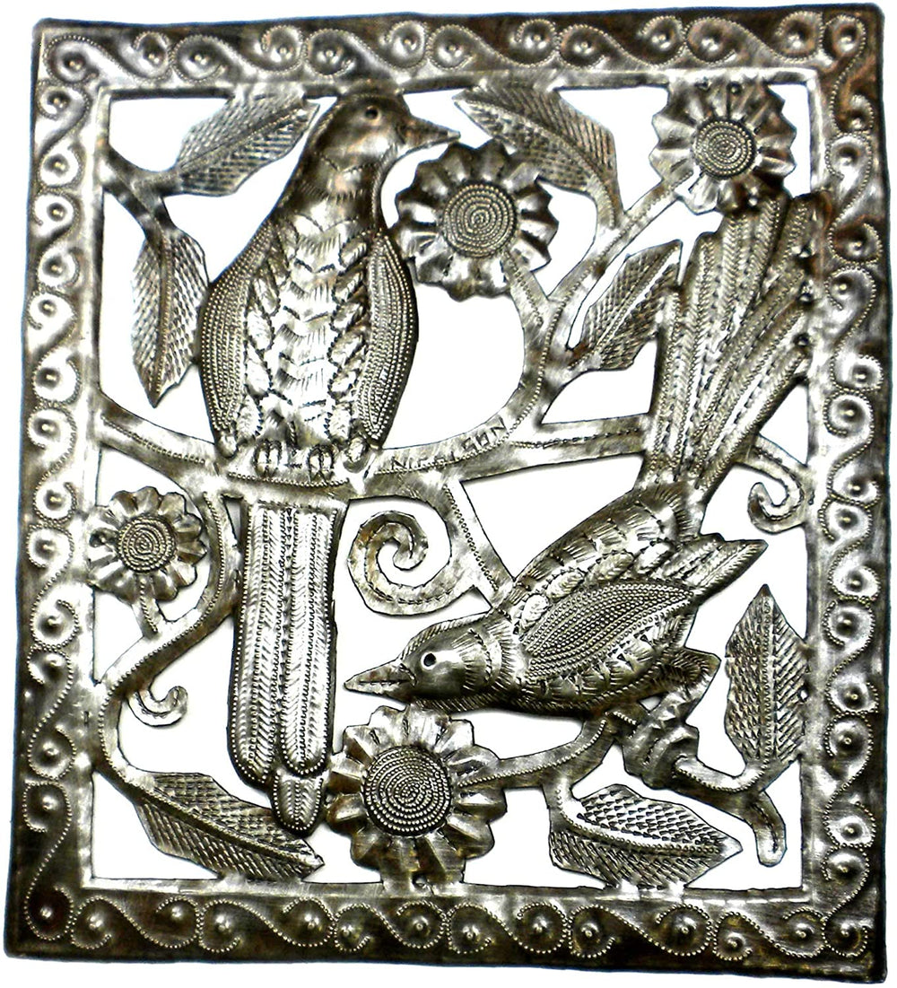 Handmade Two Birds Metal Wall Art (Haiti) Grey Steel - Diamond Home USA