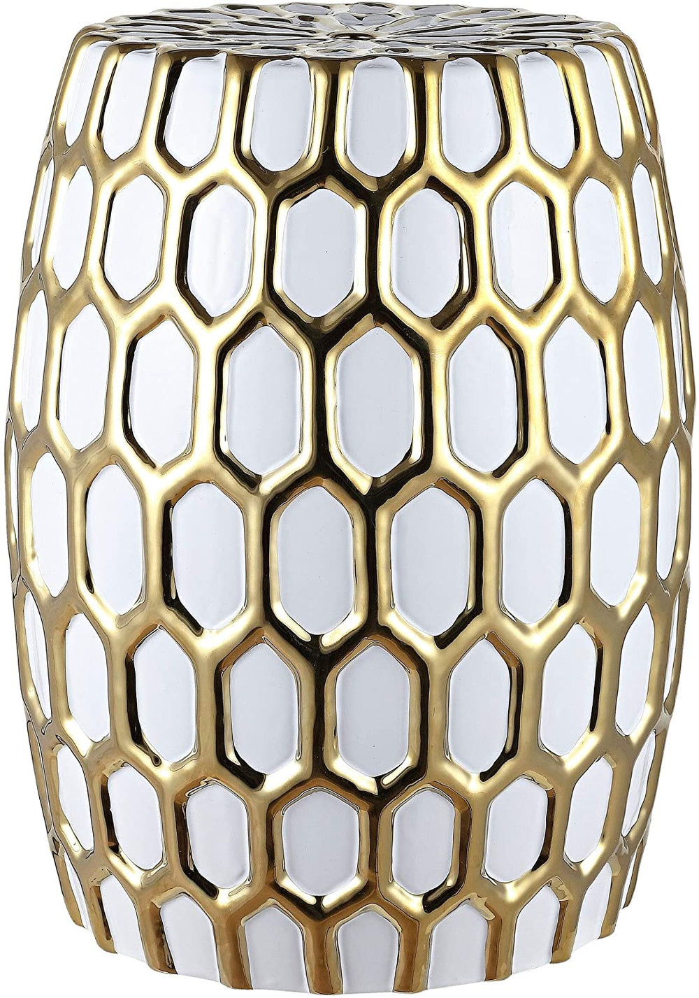 Honeycomb Ceramic Decorative Garden Stool Gold White Modern Contemporary Glossy