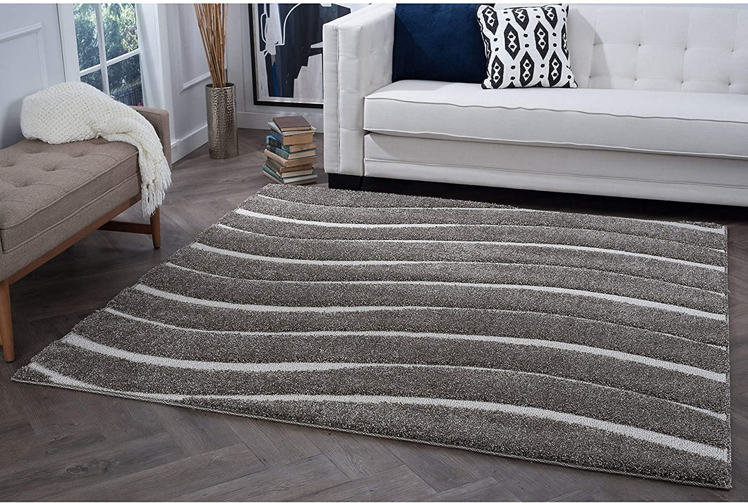 MISC Shag Contemporary Stripe Square Area Rug 3'11 X Grey Chevron Geometric Bohemian Eclectic Industrial Jute Polypropylene Latex Free Pet Friendly