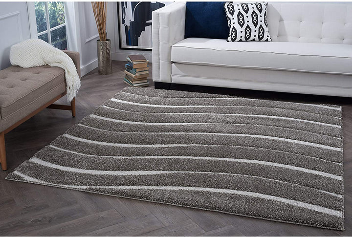 MISC Shag Contemporary Stripe Square Area Rug 3'11 X Grey Chevron Geometric Bohemian Eclectic Industrial Jute Polypropylene Latex Free Pet Friendly