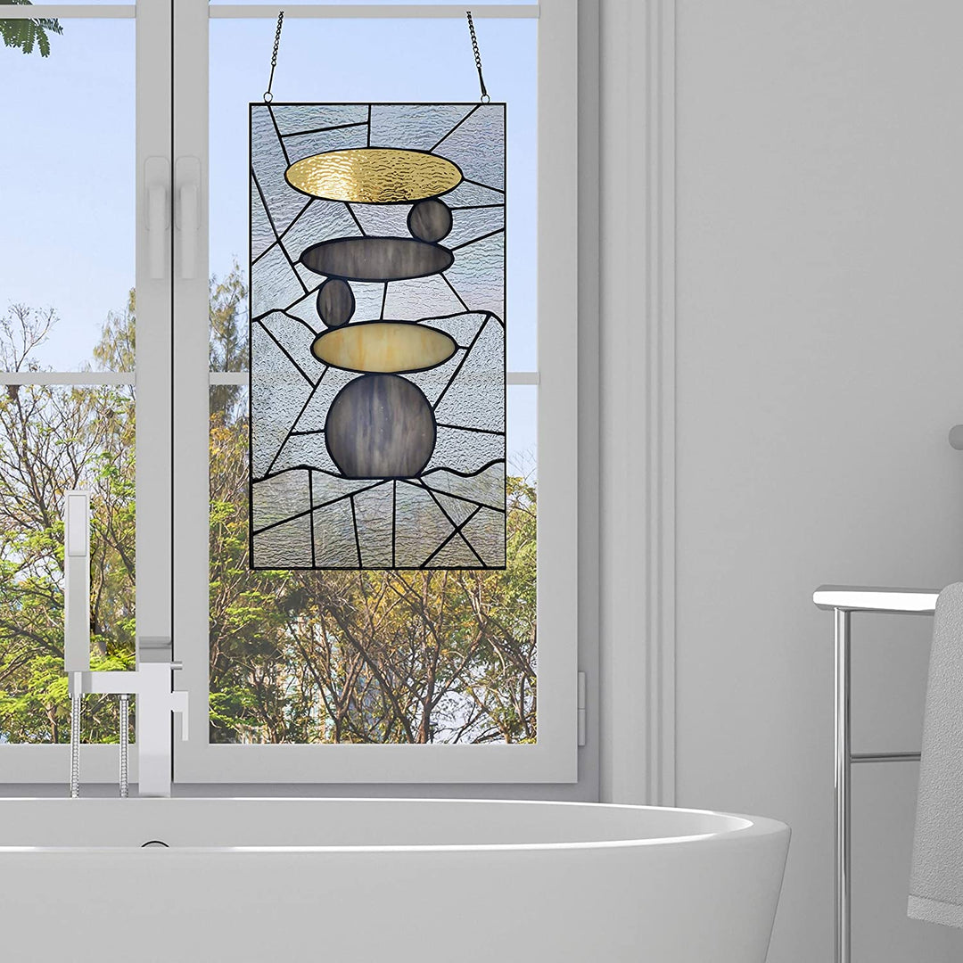 18" h Namaste Stained Glass Window Panel Grey Modern Contemporary Transitional Rectangular Nature Includes Hardware - Diamond Home USA