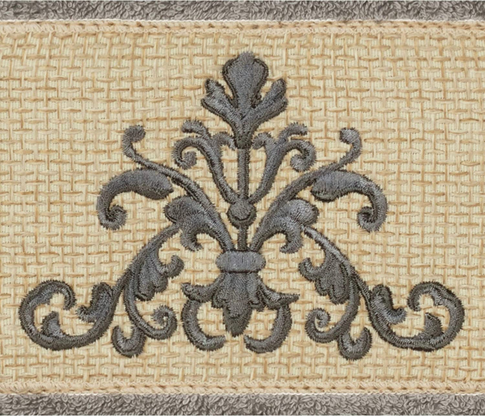 Grey Turkish Cotton Scrollwork Embroidered Hand Towels (Set 4) - Diamond Home USA