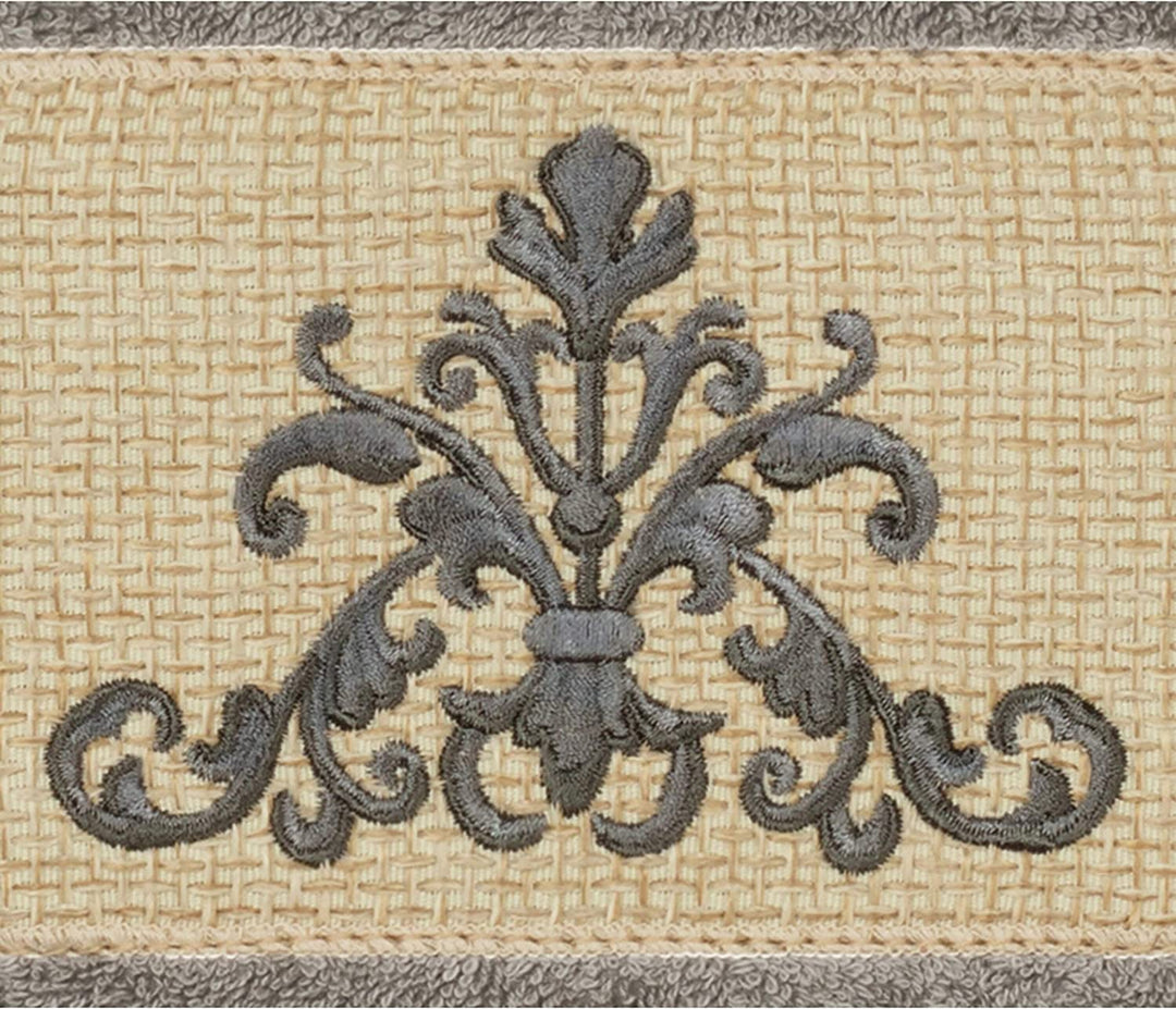 Grey Turkish Cotton Scrollwork Embroidered Hand Towels (Set 4) - Diamond Home USA