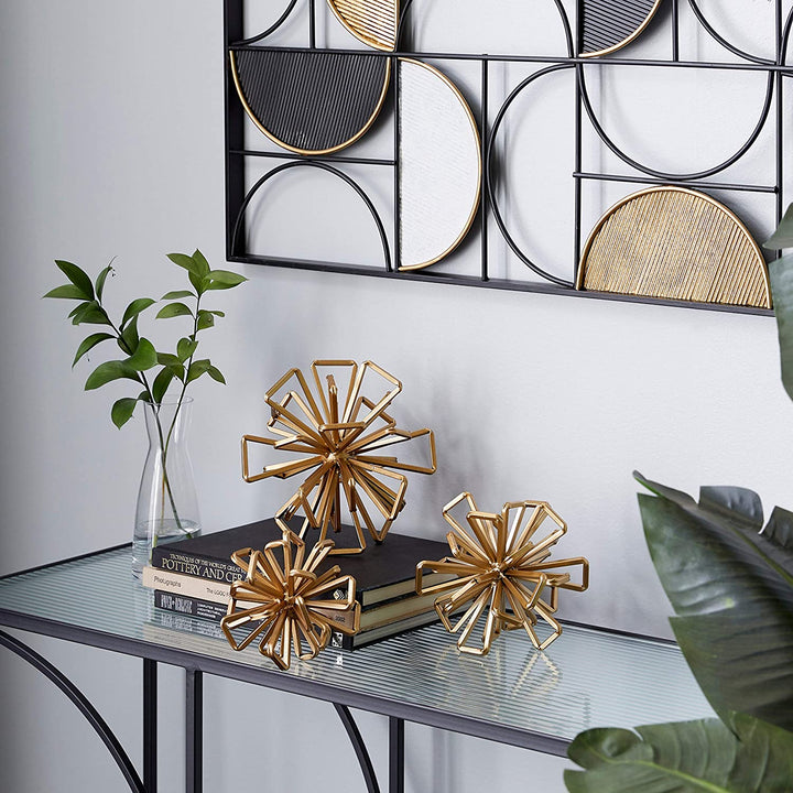 Gold Metal 3D Geometric Star Sculptures Set 3 8 X 8round Iron - Diamond Home USA