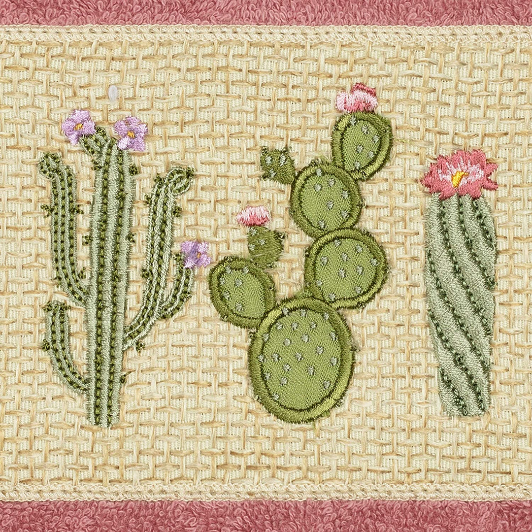 Turkish Cotton Cactus Embroidered Tea Rose Hand Towel Pink Terry Cloth - Diamond Home USA