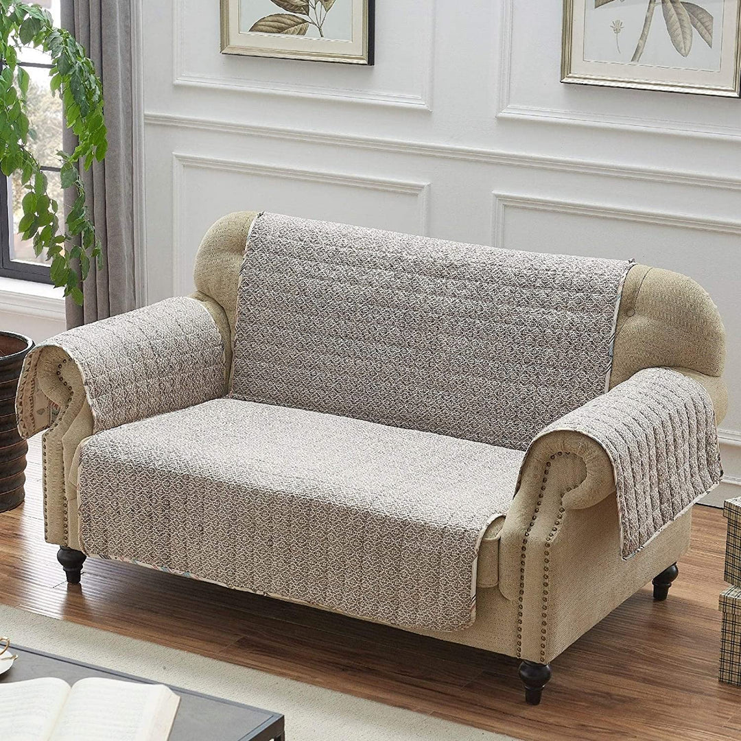 Tan Loveseat Protector Neutral Geometric Southwestern Stripe Polyester Fabric Protection