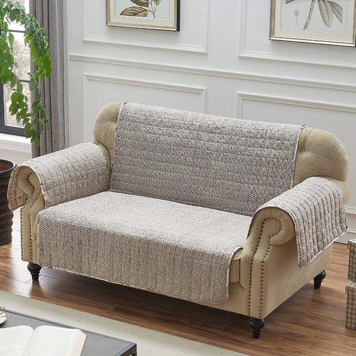 Tan Loveseat Protector Neutral Geometric Southwestern Stripe Polyester Fabric Protection