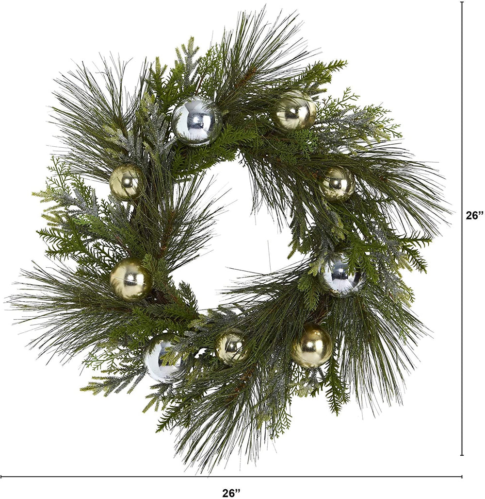 26" Sparkling Pine Wreath Decorative Ornaments - Diamond Home USA
