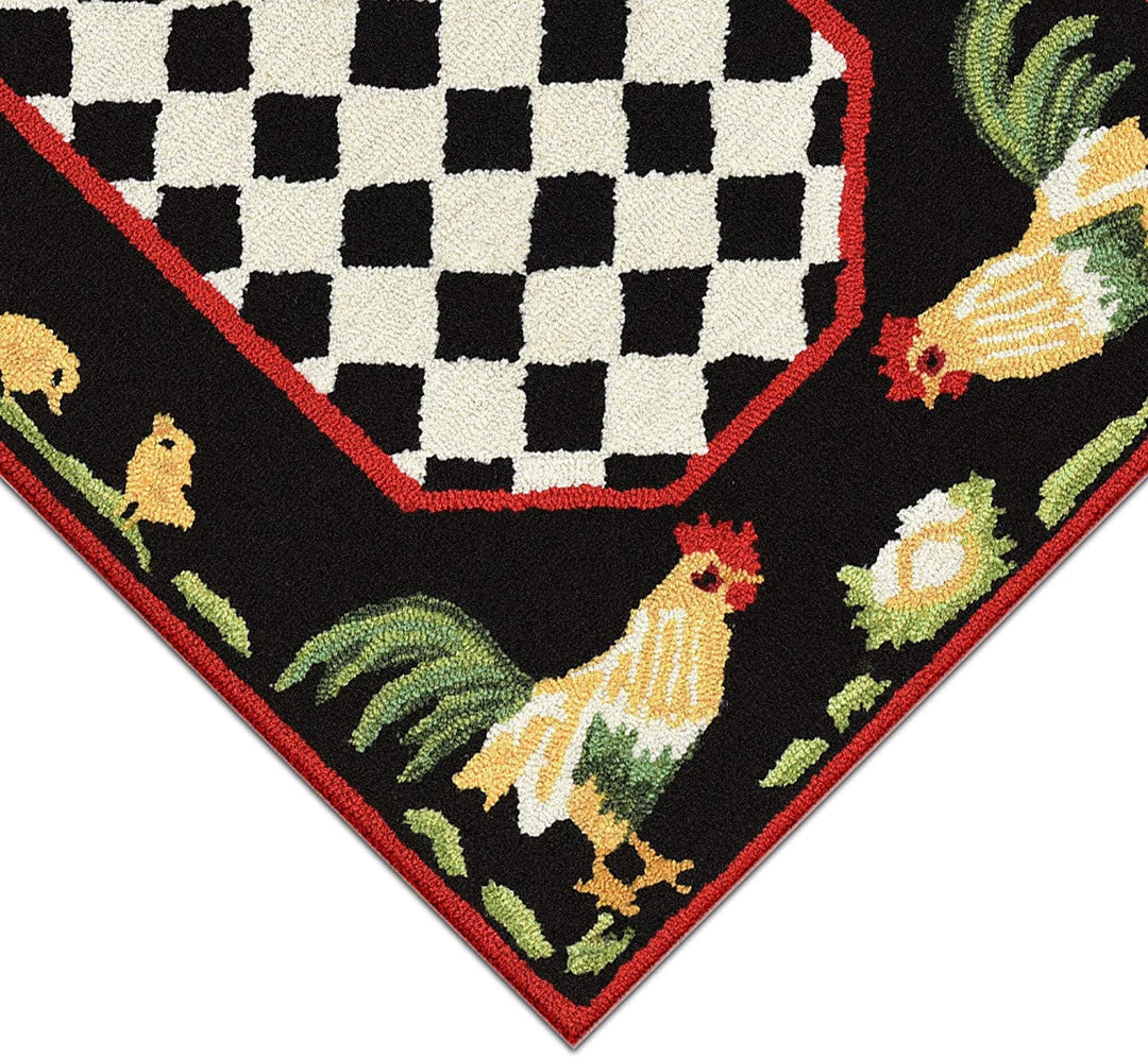Frontporch Rooster Indoor/Outdoor Rug Black 24"x60" Novelty Rectangle Polyester Contains Latex - Diamond Home USA