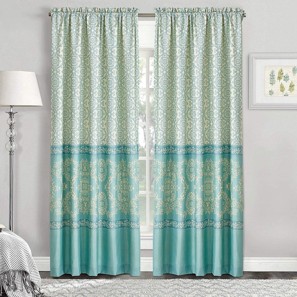 Mystic Curtain 2 Piece Set 60" X 84" Green Damask Geometric Graphic Bohemian Eclectic Modern Contemporary Traditional Polyester