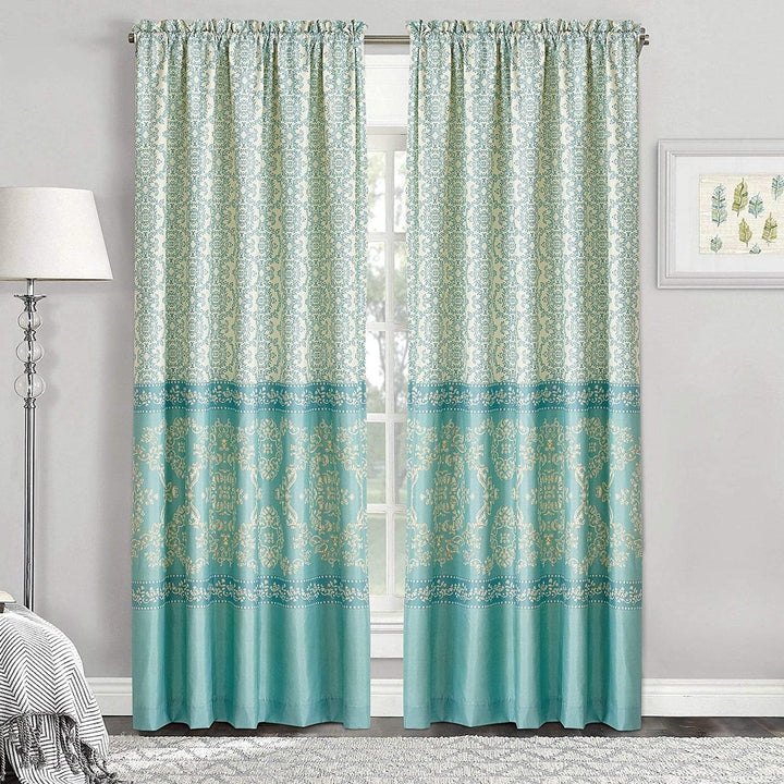 Mystic Curtain 2 Piece Set 60" X 84" Green Damask Geometric Graphic Bohemian Eclectic Modern Contemporary Traditional Polyester