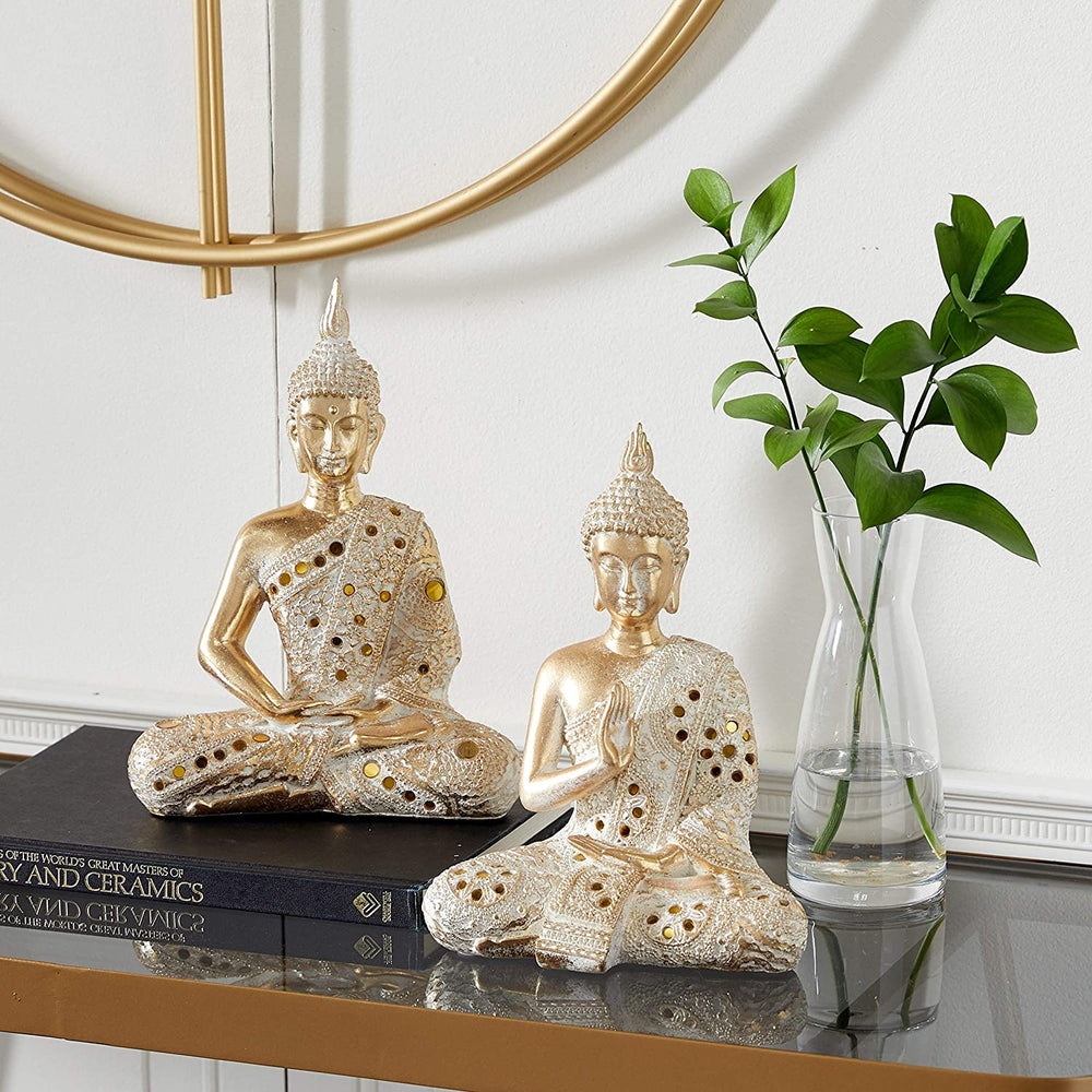 Gold Resin Sitting Buddha Sculptures Set 2 8 X 5 10 - Diamond Home USA