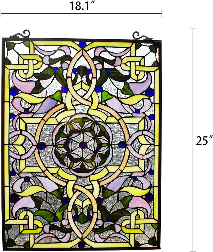 Victorian Stained Glass Window Panel Suncatcher Color Casual Rectangular Victorian Metal Includes Hardware