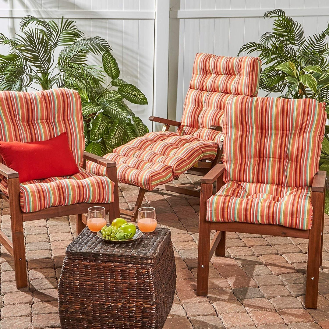 Coastal Stripe 21 inch X 42 inch Outdoor Seat/Back Chair Cushion (Set 2) by Sapphire Blue Color Orange Striped Modern Contemporary Transitional