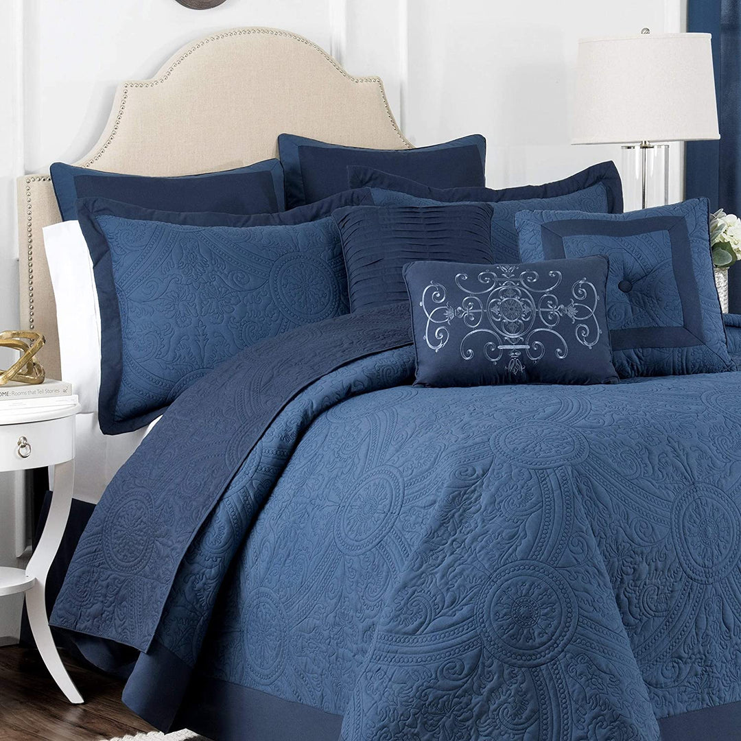 Pleated Decorative Pillow Blue Geometric Traditional Polyester One - Diamond Home USA