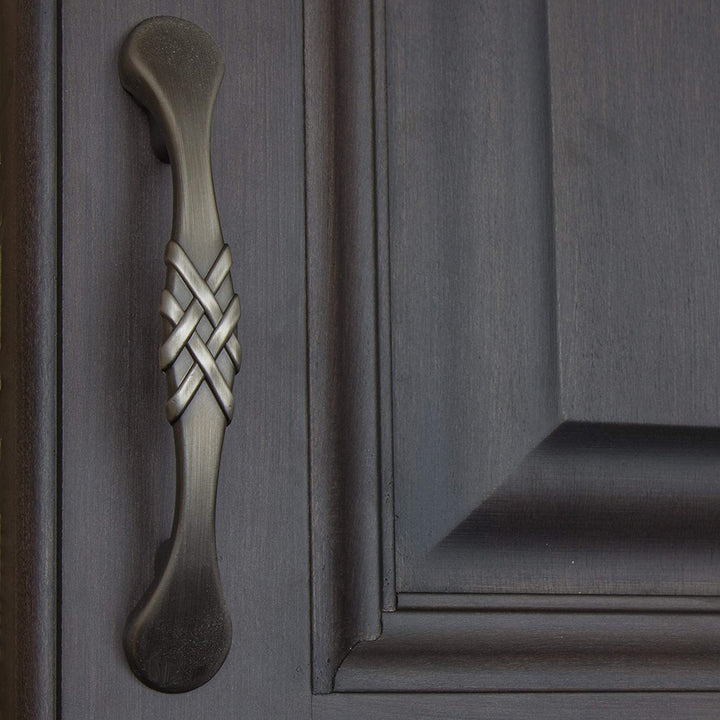 5 Pack 3 Center Satin Pewter Braided Cabinet Pulls French Country Zinc Finish - Diamond Home USA