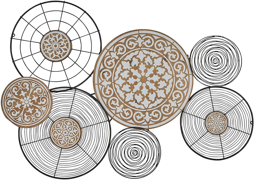 Large Round Black Metal Wall Wood Carved Center 40 5" X