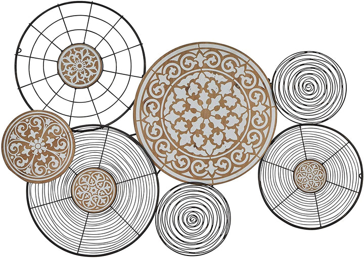 Large Round Black Metal Wall Wood Carved Center 40 5" X