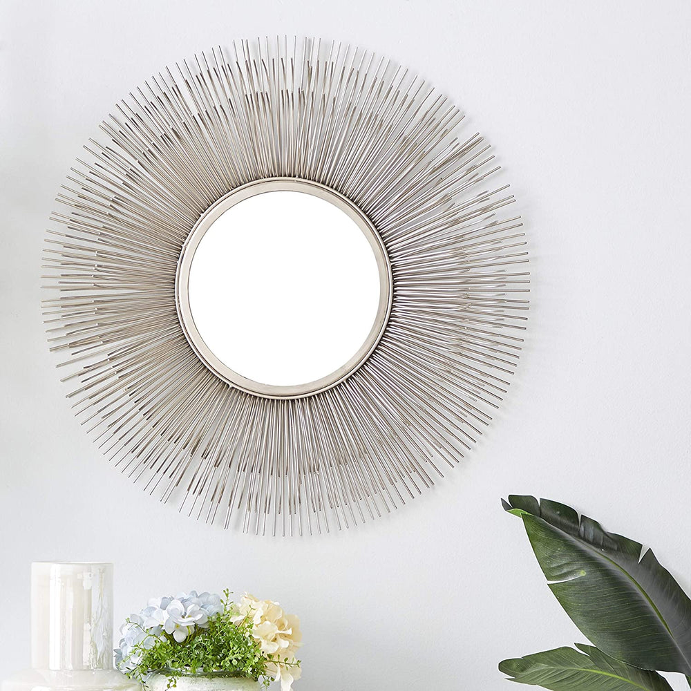 Large Round Silver Metal Starburst Mirror Wall 28 5" 29 X 4 - Diamond Home USA
