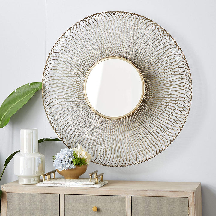 Large Metallic Gold Metal Geometric Round Mirror 40" 40 X 4 40round - Diamond Home USA