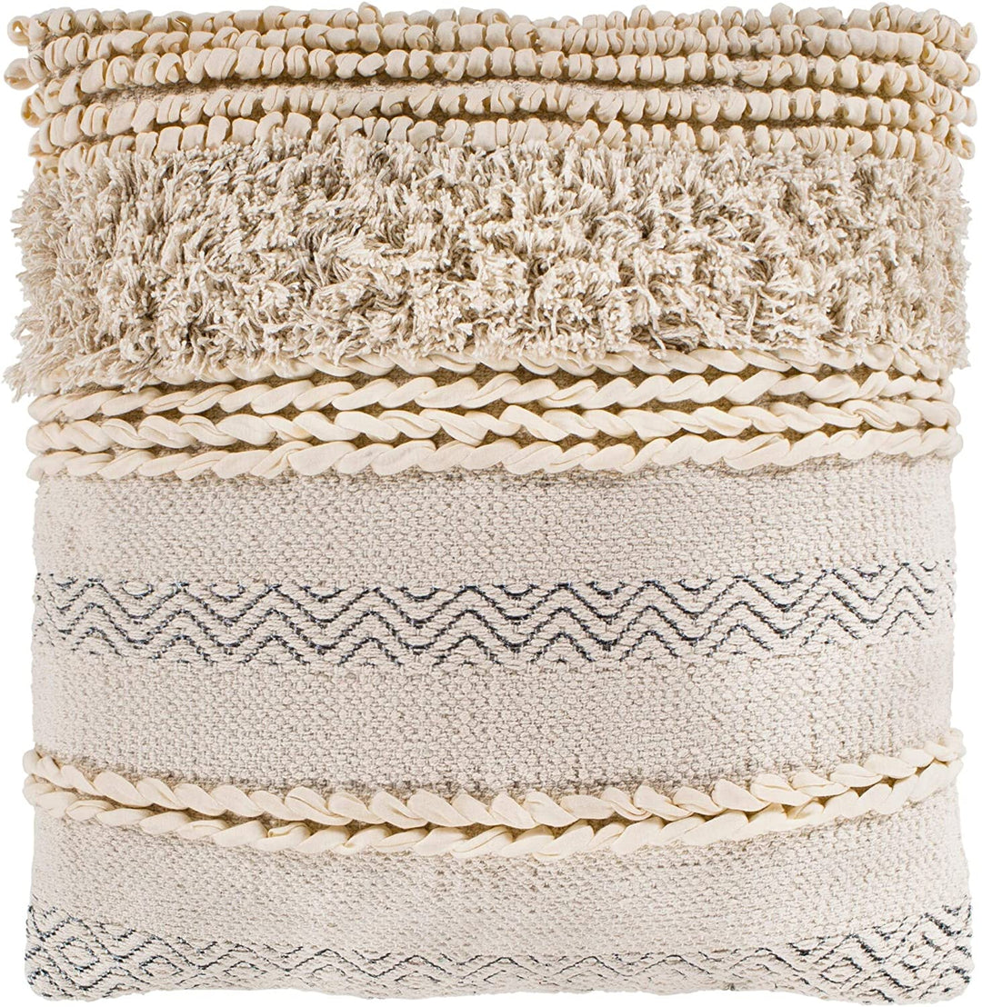 Ivory Bohemian Braided Throw Pillow Cover (18" X 18")