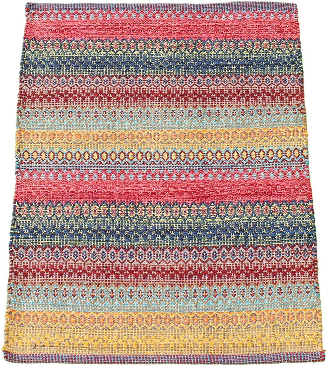 Flat Weave Bold Colorful Pink Red Wool 2'0 X 3'0 Stripe Patterned Southwestern Transitional Rectangle Cotton Latex Free Handmade Made Order - Diamond Home USA