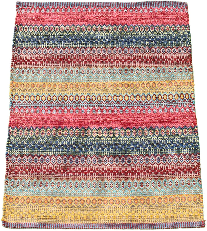 Flat Weave Bold Colorful Pink Red Wool 2'0 X 3'0 Stripe Patterned Southwestern Transitional Rectangle Cotton Latex Free Handmade Made Order - Diamond Home USA
