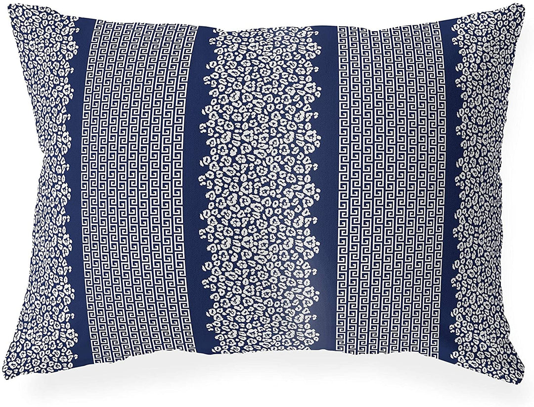 Leopard Key Navy White Lumbar Pillow Blue Animal Modern
