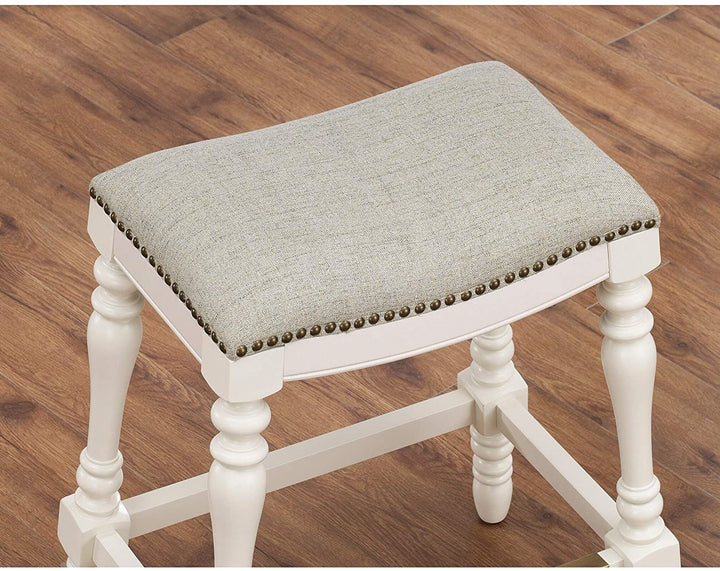 25 inch Saddle Seat Counter Stool by White Casual Fabric Wood Finish Solid