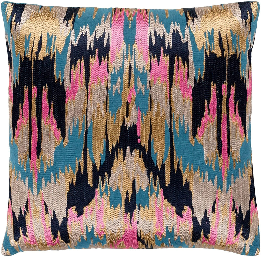 Hot Pink Navy Embroidered Ikat Poly Fill Throw Pillow (22" X