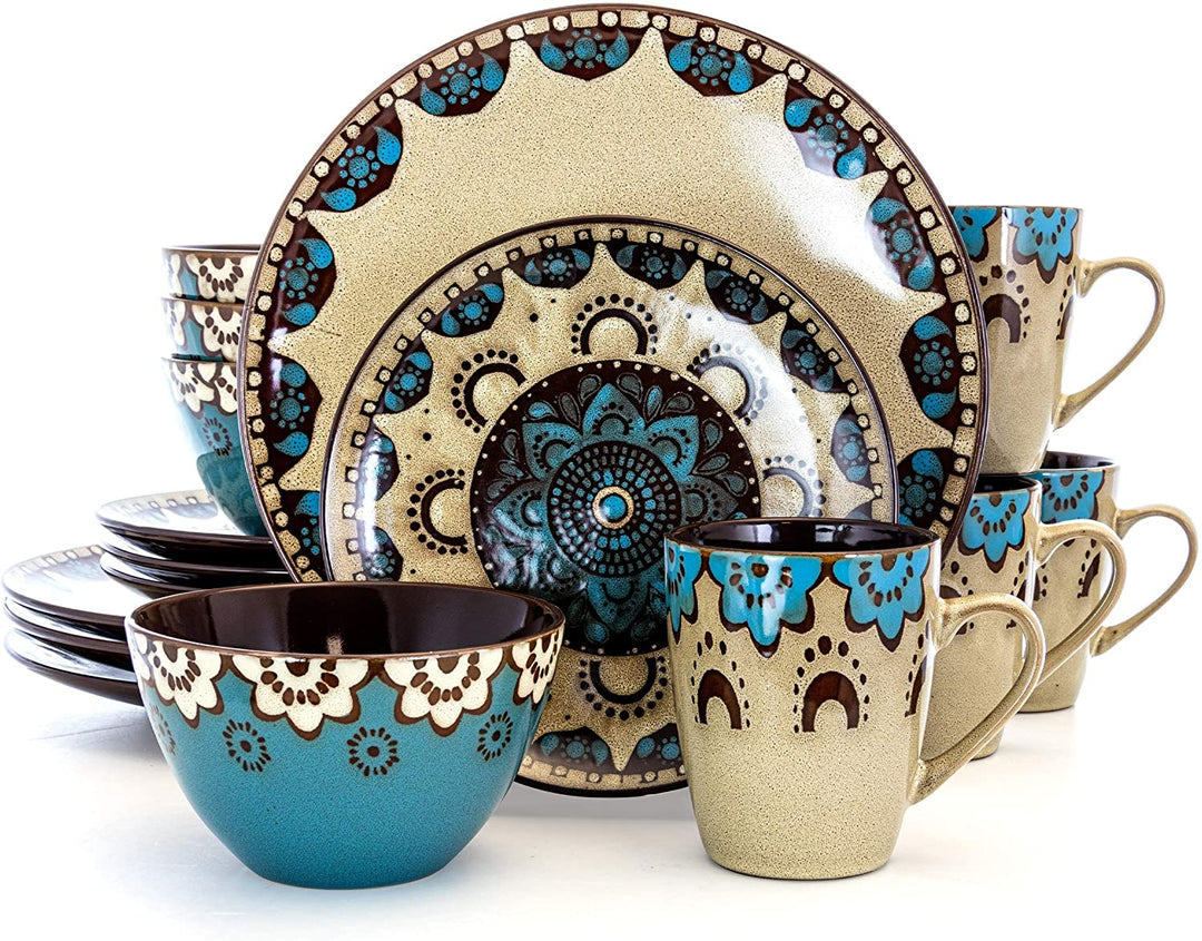 Sandstone Mandala 16 Piece Round Stoneware Dinnerware Set