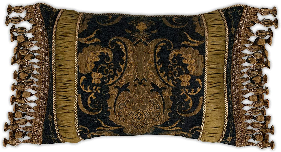China Art Black Boudoir Pillow Gold Damask Medallion