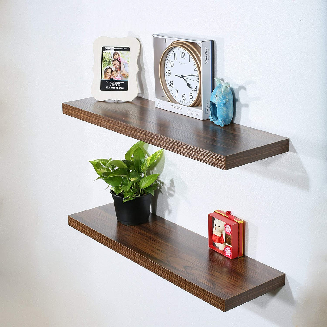 Set 2 Modern Contemporary Antique Walnut Floating Shelves 9 2531 51 5 Inches Brown Mid Century MDF Wood Finish Includes Hardware Storage - Diamond Home USA