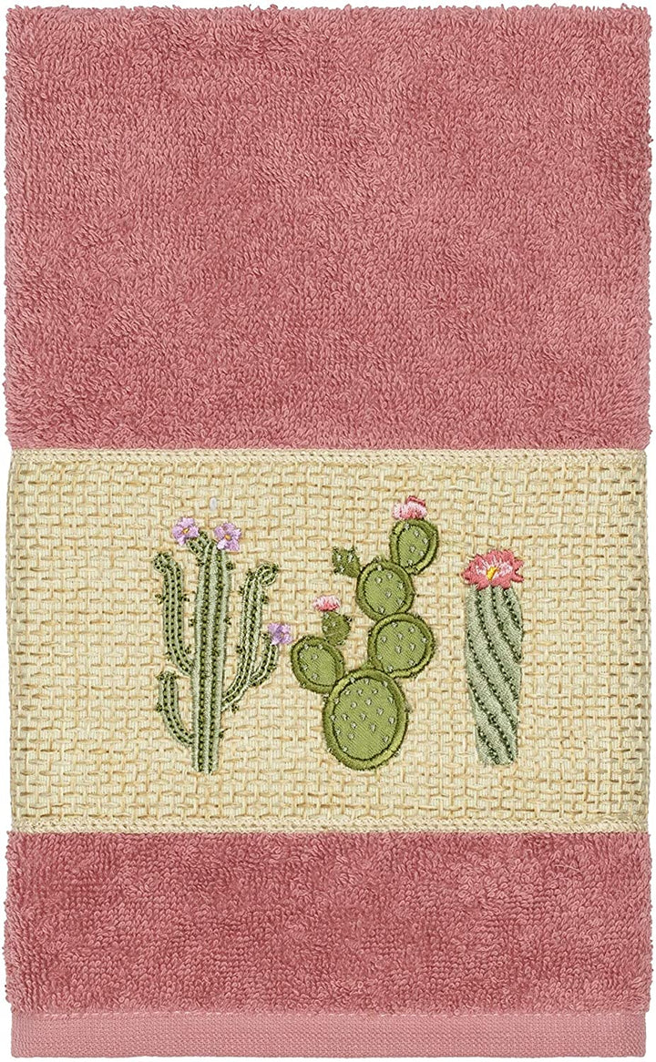 urkish Cotton Cactus Embroidered ea Rose Hand owel Pink