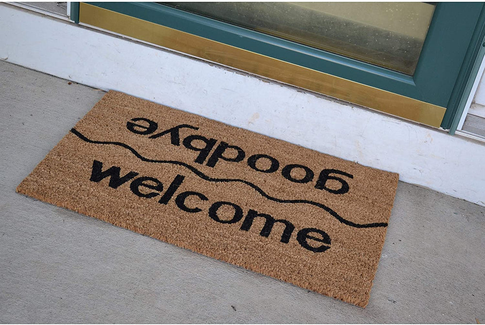 Welcome/Goodbye Natural Coir Doormat Brown Casual Rectangle - Diamond Home USA