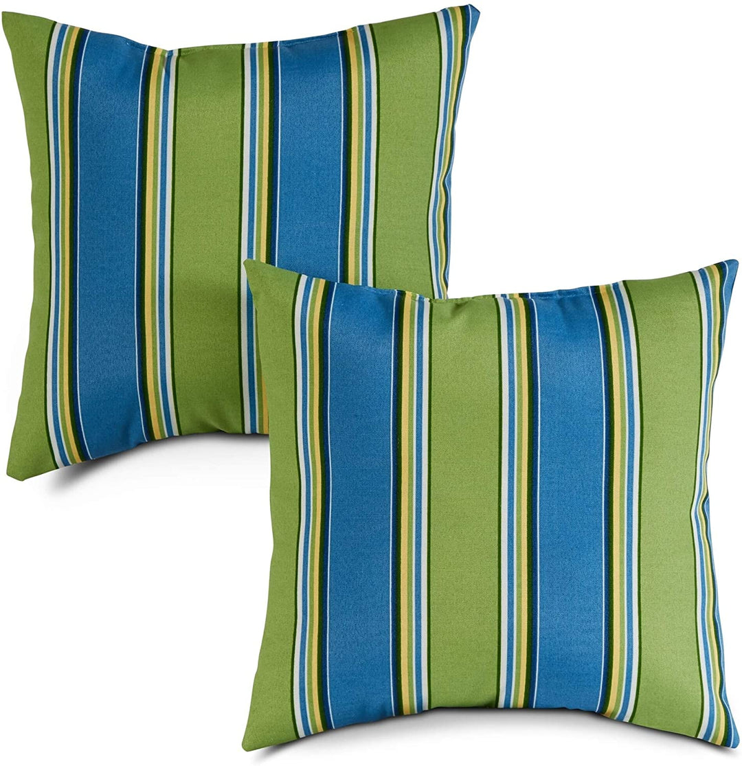 MISC Stripe Outdoor 17 inch Square Accent Pillows (Set 2) by Blue Green Striped Casual Transitional Polyester Fade Resistant Water