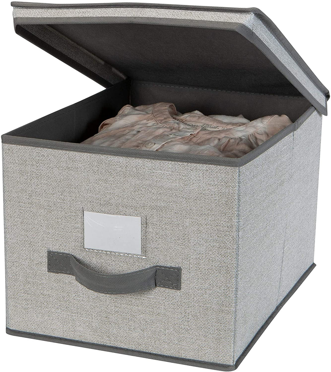 Large Storage Box Grey 12"x 16"x 10" Fabric Textured - Diamond Home USA