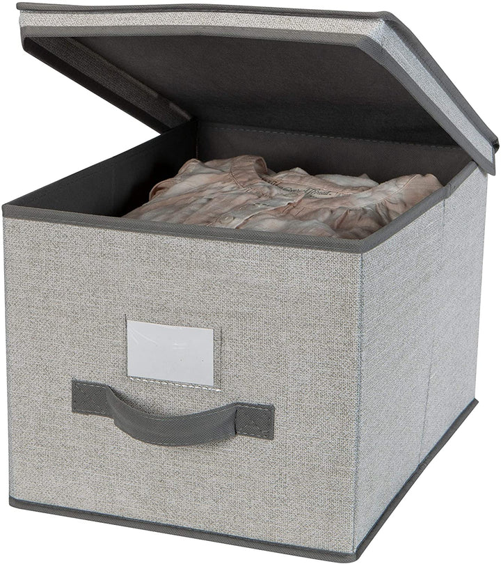 Large Storage Box Grey 12"x 16"x 10" Fabric Textured - Diamond Home USA