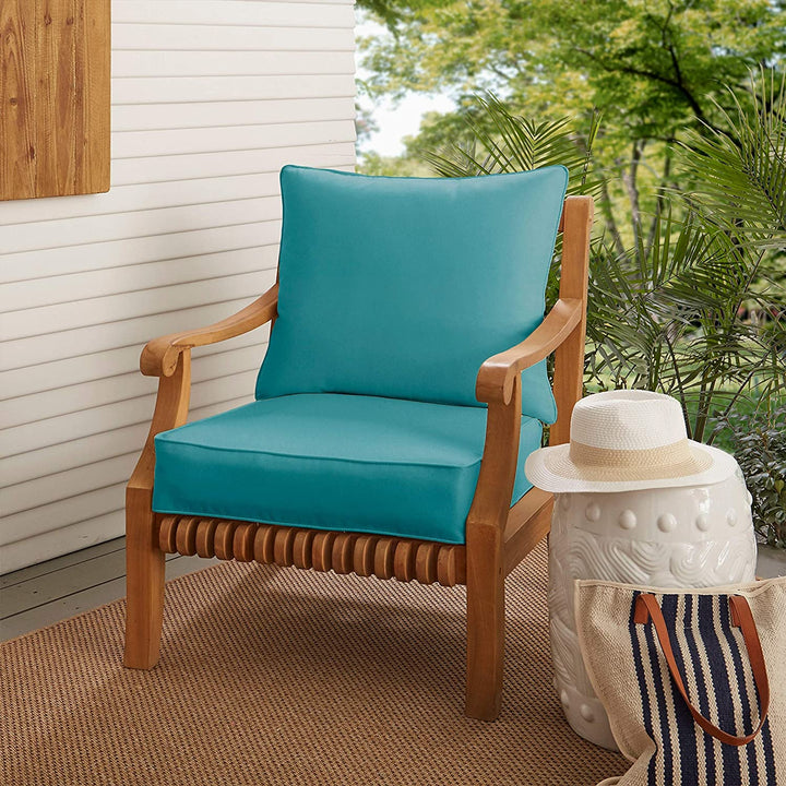 Aqua Blue Indoor/Outdoor Corded Chair Cushion Pillow Set