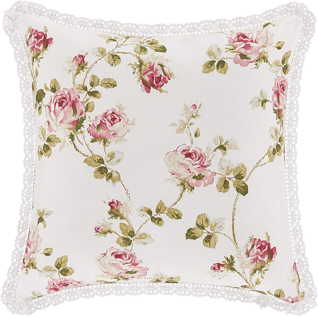 Little 16 inch Square Decorative Throw Pillow Pink Floral