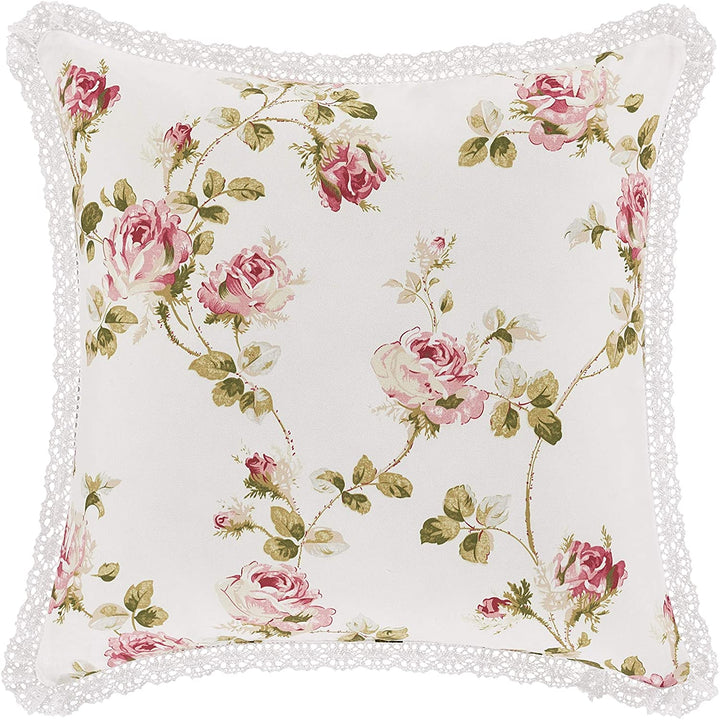 Little 16 inch Square Decorative Throw Pillow Pink Floral