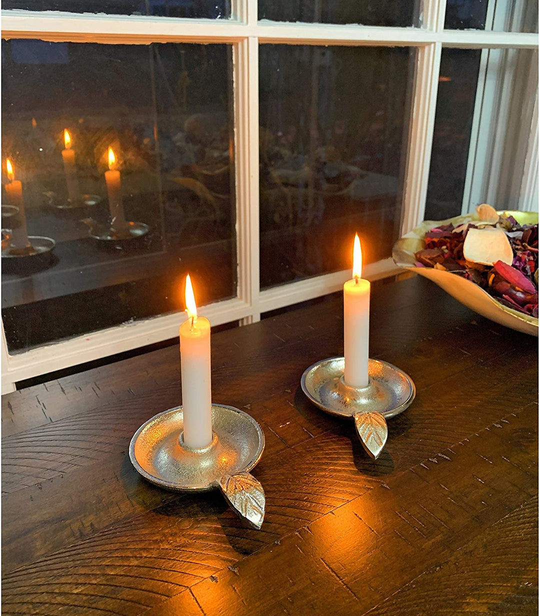 Taper Candlestick Holder Dish Set 2(Silver Rustic) Silver Mid Century Modern Antique Handmade - Diamond Home USA