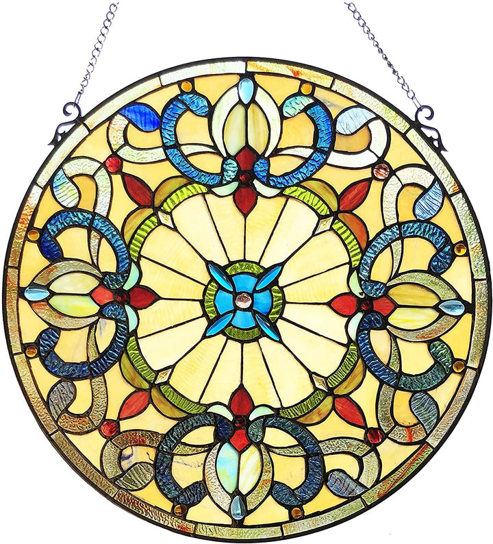 Circular Glass Window Panel/suncatcher Color Traditional Round Victorian Includes Hardware