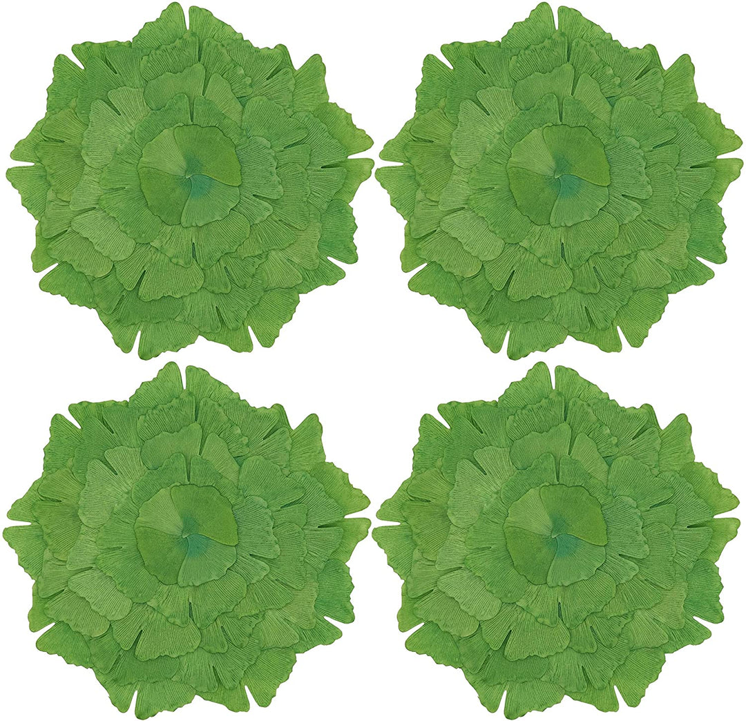 Cloth Table Mats Leaf Design (Set 4) Green Round Polyester